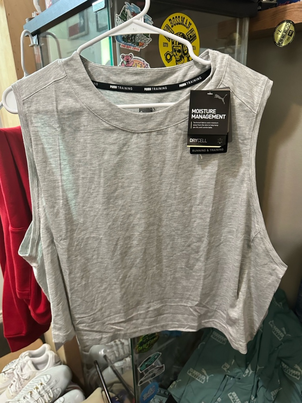 PUMA Women's Size 3X Train Logo Muscle Crop Tank Light Gray Heather